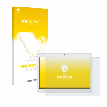 Parte frontal de un envase de producto con el logotipo de la marca upscreen. Al lado se muestra el dispositivo Alldocube M5X P
