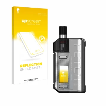 Parte frontal de un envase de producto con el logotipo de la marca upscreen. Al lado se muestra el dispositivo Smok Fetch 80W 