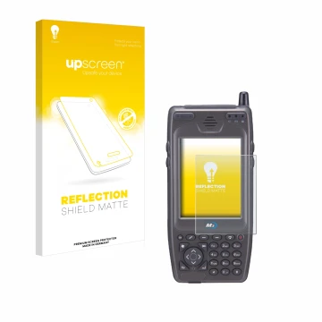 Parte frontal de un envase de producto con el logotipo de la marca upscreen. Al lado se muestra el dispositivo M3 Mobile M3 SK