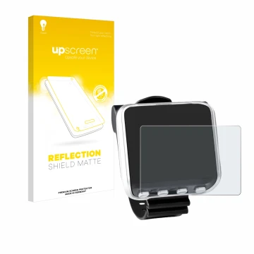 Parte frontal de un envase de producto con el logotipo de la marca upscreen. Al lado se muestra el dispositivo Mares Genius co