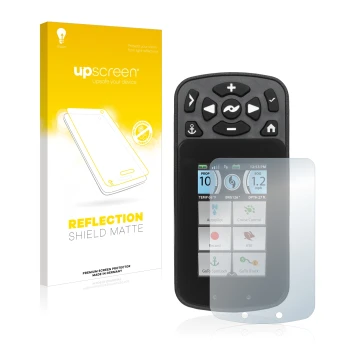 Parte frontal de un envase de producto con el logotipo de la marca upscreen. Al lado se muestra el dispositivo Minn Kota I-Pil