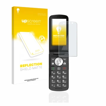 Parte frontal de un envase de producto con el logotipo de la marca upscreen. Al lado se muestra el dispositivo Emporia TOUCHsm