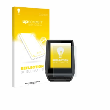 Parte frontal de un envase de producto con el logotipo de la marca upscreen. Al lado se muestra el dispositivo Bosch Nyon 2020