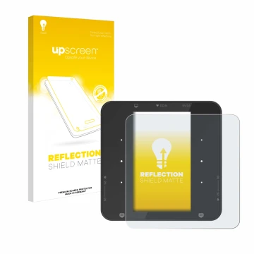 Parte frontal de un envase de producto con el logotipo de la marca upscreen. Al lado se muestra el dispositivo ISDT P30 con su