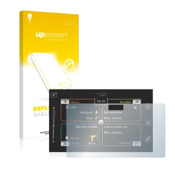 Parte frontal de un envase de producto con el logotipo de la marca upscreen. Al lado se muestra el dispositivo Bosch Suzuki Vi