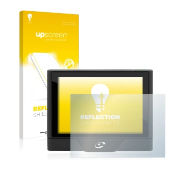 Parte frontal de un envase de producto con el logotipo de la marca upscreen. Al lado se muestra el dispositivo Coyote UP con s
