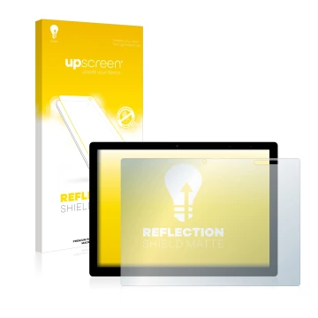 Parte frontal de un envase de producto con el logotipo de la marca upscreen. Al lado se muestra el dispositivo Chuwi UBook X c