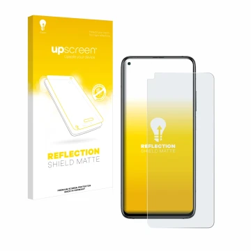 Parte frontal de un envase de producto con el logotipo de la marca upscreen. Al lado se muestra el dispositivo Xiaomi Mi 10T P