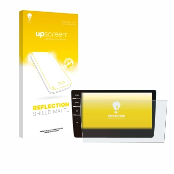 Parte frontal de un envase de producto con el logotipo de la marca upscreen. Al lado se muestra el dispositivo Volkswagen T6.1