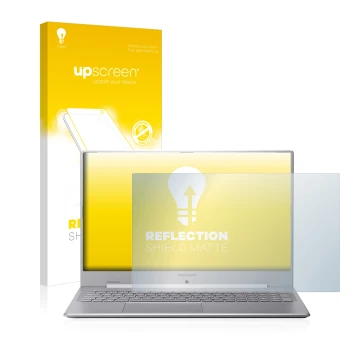 Parte frontal de un envase de producto con el logotipo de la marca upscreen. Al lado se muestra el dispositivo MEDION Akoya S1