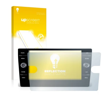 Parte frontal de un envase de producto con el logotipo de la marca upscreen. Al lado se muestra el dispositivo Volkswagen T-Ro