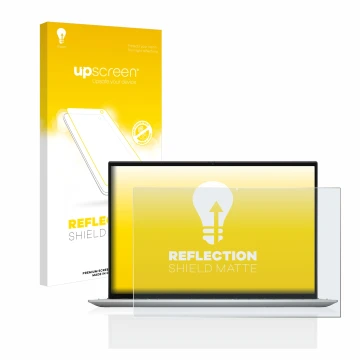 Parte frontal de un envase de producto con el logotipo de la marca upscreen. Al lado se muestra el dispositivo Dell Inspiron 1