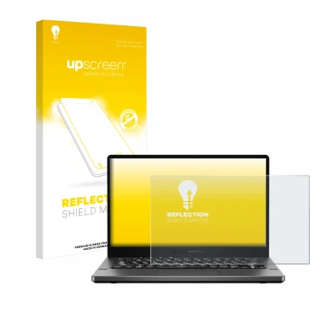 Parte frontal de un envase de producto con el logotipo de la marca upscreen. Al lado se muestra el dispositivo ASUS ROG Zephyr