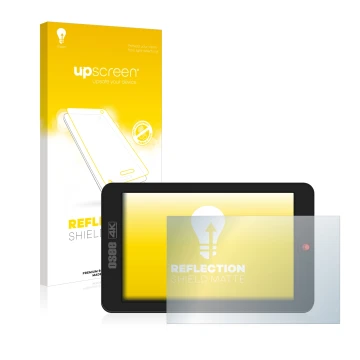 Parte frontal de un envase de producto con el logotipo de la marca upscreen. Al lado se muestra el dispositivo Osee G7 con su 