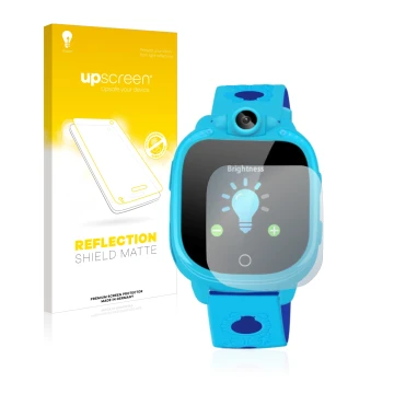 Parte frontal de un envase de producto con el logotipo de la marca upscreen. Al lado se muestra el dispositivo Prograce 1.5