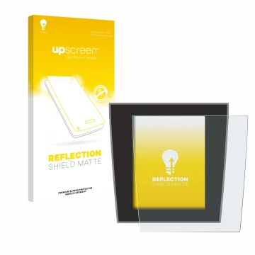 Parte frontal de un envase de producto con el logotipo de la marca upscreen. Al lado se muestra el dispositivo Porsche Taycan 