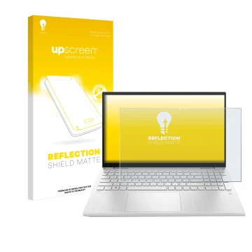 Parte frontal de un envase de producto con el logotipo de la marca upscreen. Al lado se muestra el dispositivo HP Pavilion x36