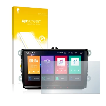 Parte frontal de un envase de producto con el logotipo de la marca upscreen. Al lado se muestra el dispositivo Xtrons PBE90MTV