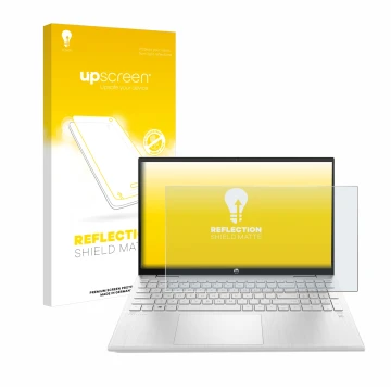 Parte frontal de un envase de producto con el logotipo de la marca upscreen. Al lado se muestra el dispositivo HP ProBook 440 