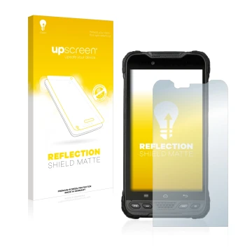 Parte frontal de un envase de producto con el logotipo de la marca upscreen. Al lado se muestra el dispositivo UniStrong UT10 