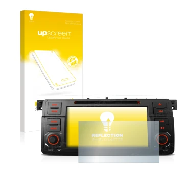 Parte frontal de un envase de producto con el logotipo de la marca upscreen. Al lado se muestra el dispositivo Xtrons PQ7046B 