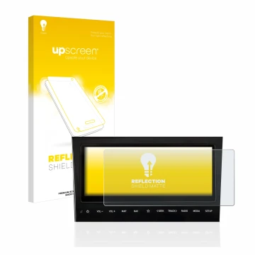 Parte frontal de un envase de producto con el logotipo de la marca upscreen. Al lado se muestra el dispositivo Hyundai Tucson 