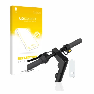 Parte frontal de un envase de producto con el logotipo de la marca upscreen. Al lado se muestra el dispositivo Segway Ninebot 