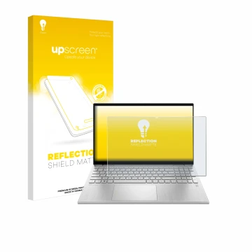 Parte frontal de un envase de producto con el logotipo de la marca upscreen. Al lado se muestra el dispositivo HP Pavilion x36