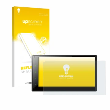 Parte frontal de un envase de producto con el logotipo de la marca upscreen. Al lado se muestra el dispositivo Pioneer SPH-DA1