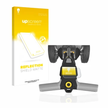 Parte frontal de un envase de producto con el logotipo de la marca upscreen. Al lado se muestra el dispositivo PowaKaddy CT6 c