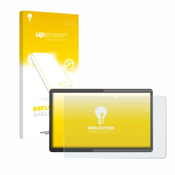 Parte frontal de un envase de producto con el logotipo de la marca upscreen. Al lado se muestra el dispositivo Lenovo IdeaPad 