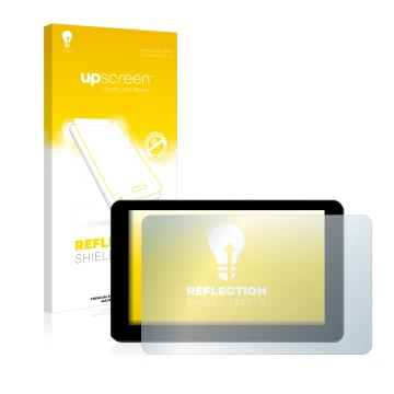 Parte frontal de un envase de producto con el logotipo de la marca upscreen. Al lado se muestra el dispositivo Zontes 310V Cru