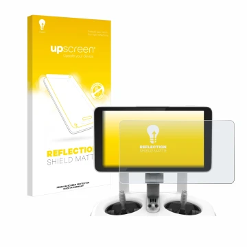 Parte frontal de un envase de producto con el logotipo de la marca upscreen. Al lado se muestra el dispositivo DJI Phantom 4 P