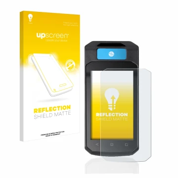 Parte frontal de un envase de producto con el logotipo de la marca upscreen. Al lado se muestra el dispositivo Accu-Chek Insig