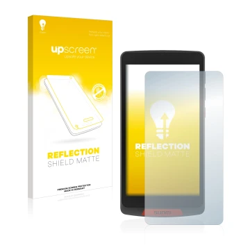 Parte frontal de un envase de producto con el logotipo de la marca upscreen. Al lado se muestra el dispositivo Sunmi M2 con su