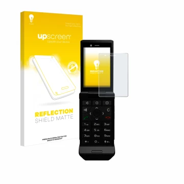 Parte frontal de un envase de producto con el logotipo de la marca upscreen. Al lado se muestra el dispositivo Caterpillar Cat