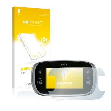 Parte frontal de un envase de producto con el logotipo de la marca upscreen. Al lado se muestra el dispositivo Fiat 500X Uconn