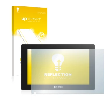 Parte frontal de un envase de producto con el logotipo de la marca upscreen. Al lado se muestra el dispositivo Isobus CCI 1200