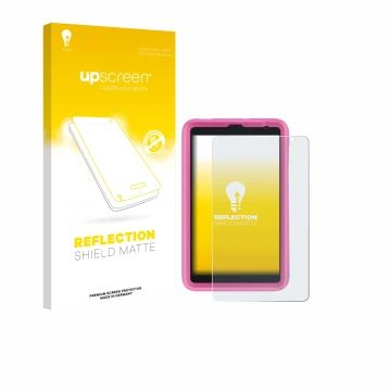 Parte frontal de un envase de producto con el logotipo de la marca upscreen. Al lado se muestra el dispositivo Blackview Tab 6