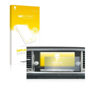 Parte frontal de un envase de producto con el logotipo de la marca upscreen. Al lado se muestra el dispositivo Seat Ateca 2021