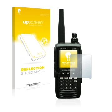 Parte frontal de un envase de producto con el logotipo de la marca upscreen. Al lado se muestra el dispositivo Aor AR-DV10 con