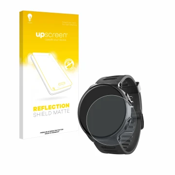 Parte frontal de un envase de producto con el logotipo de la marca upscreen. Al lado se muestra el dispositivo Kiprun 500 con 