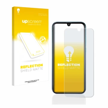 Parte frontal de un envase de producto con el logotipo de la marca upscreen. Al lado se muestra el dispositivo Brondi Midnight