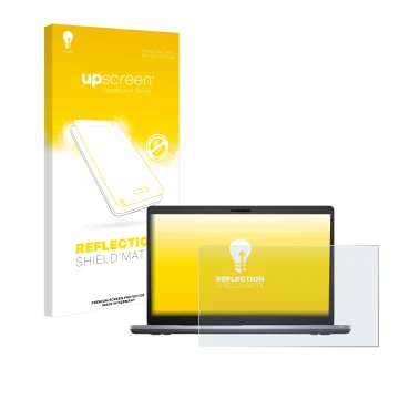 Parte frontal de un envase de producto con el logotipo de la marca upscreen. Al lado se muestra el dispositivo Dell Latitude 5