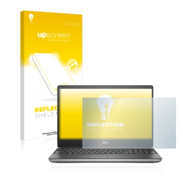 Parte frontal de un envase de producto con el logotipo de la marca upscreen. Al lado se muestra el dispositivo Dell Precision 
