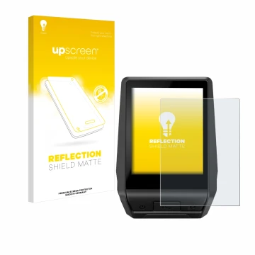 Parte frontal de un envase de producto con el logotipo de la marca upscreen. Al lado se muestra el dispositivo Bosch Nyon 2 20