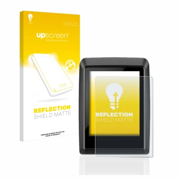 Parte frontal de un envase de producto con el logotipo de la marca upscreen. Al lado se muestra el dispositivo Bosch Kiox 300 