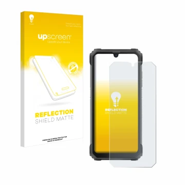 Parte frontal de un envase de producto con el logotipo de la marca upscreen. Al lado se muestra el dispositivo Blackview BV880