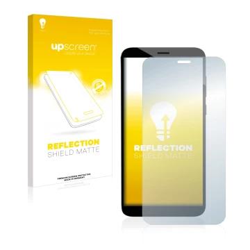 Parte frontal de un envase de producto con el logotipo de la marca upscreen. Al lado se muestra el dispositivo Pine64 PinePhon