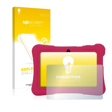 Parte frontal de un envase de producto con el logotipo de la marca upscreen. Al lado se muestra el dispositivo Pritom K7 con s